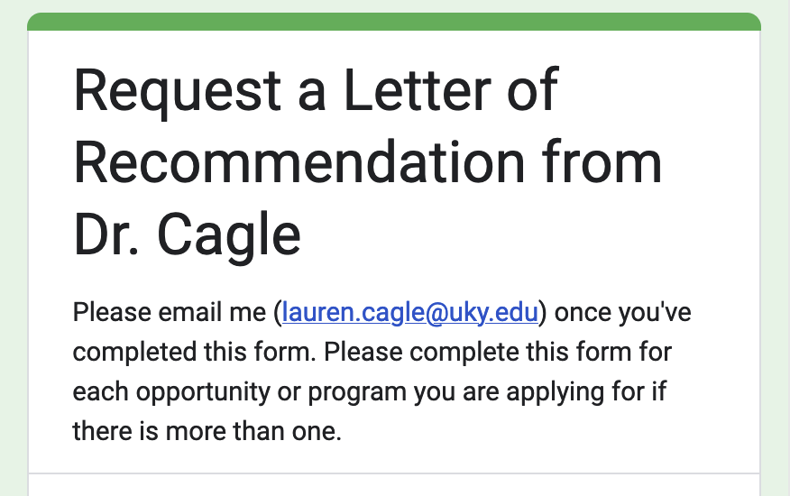screenshot of letter of recommendation request form